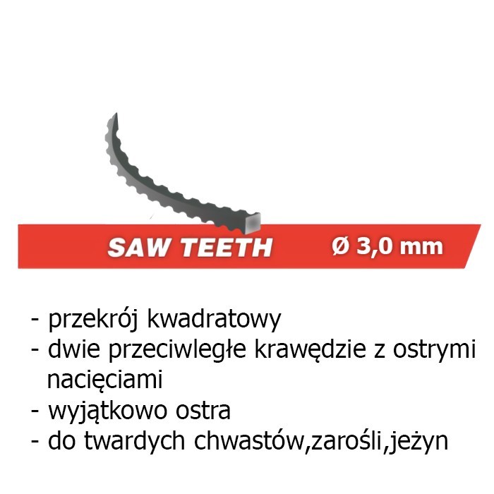 Żyłka tnąca, typ: ząbkowa - 3,0mm x 15m
