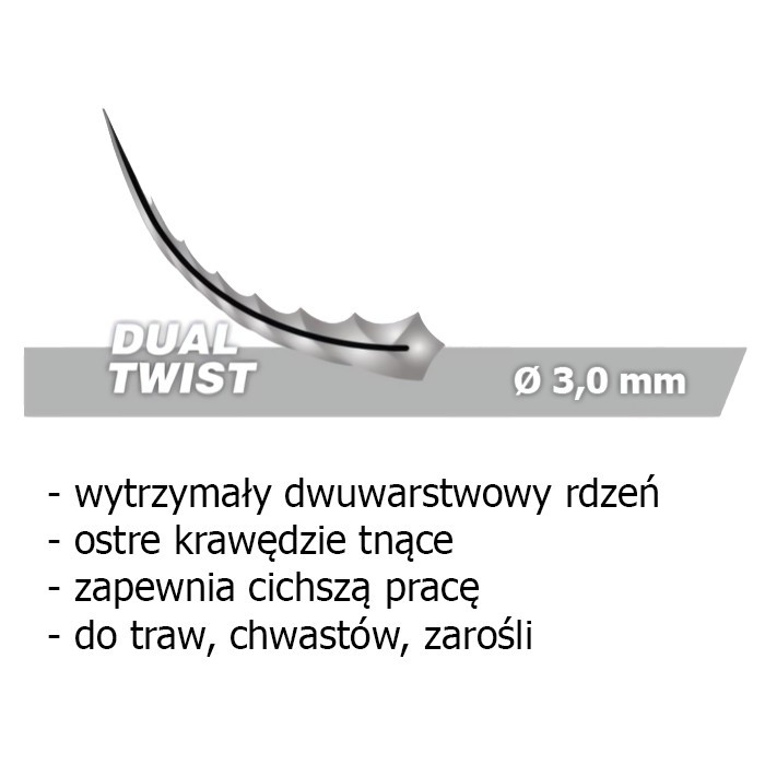 Żyłka tnąca dwuwarstwowa, typ: skręcona - 3,0mm x 15m