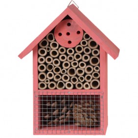 Domek drewniany dla pożytecznych owadów 15x8x20cm - kolor: różowy