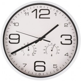 Zegar ścienny z termometrem - średnica 30cm, kolor: biały
