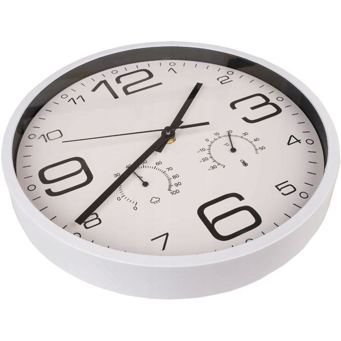 Zegar ścienny z termometrem - średnica 30cm, kolor: biały