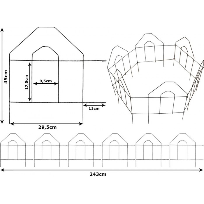 Płotek ogrodzeniowy 45x243cm - zestaw 6 elementów