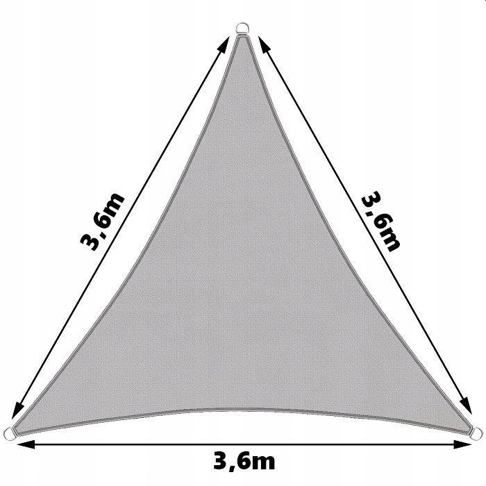 Osłona przeciwsłoneczna, żagiel szary, trójkąt 3,6x3,6x3,6m