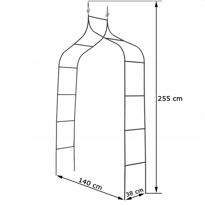 Pergola ogrodowa łukowa strzelista - wymiary: 255x140x38cm