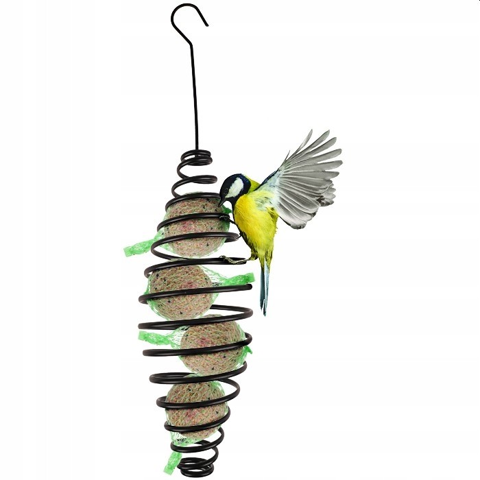 Karmnik dla ptaków, sprężyna, na kule tłuszczowe - 7,5x7,5x25cm